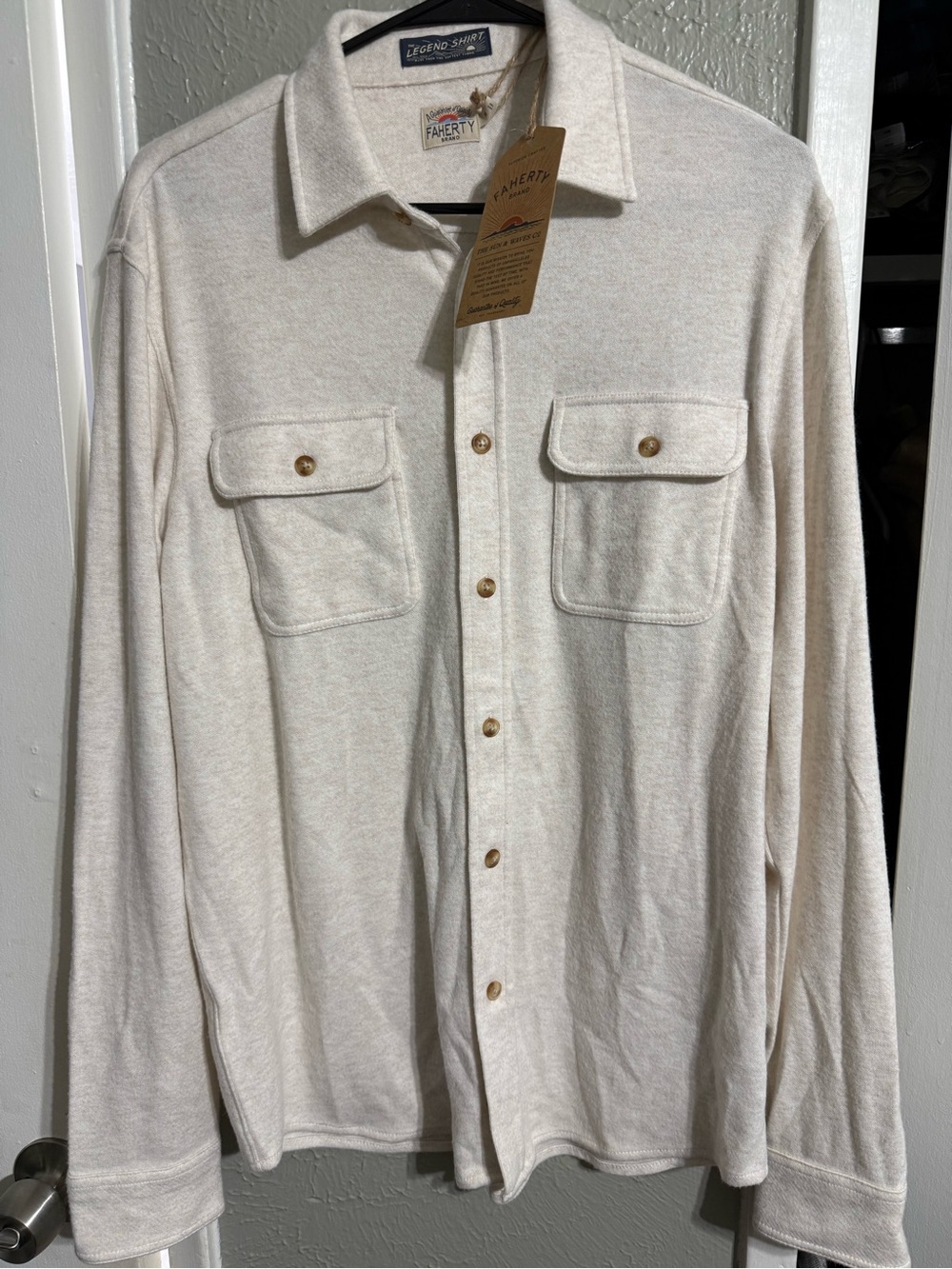 Faherty Cream Casual Button-Down Shirt Jacket